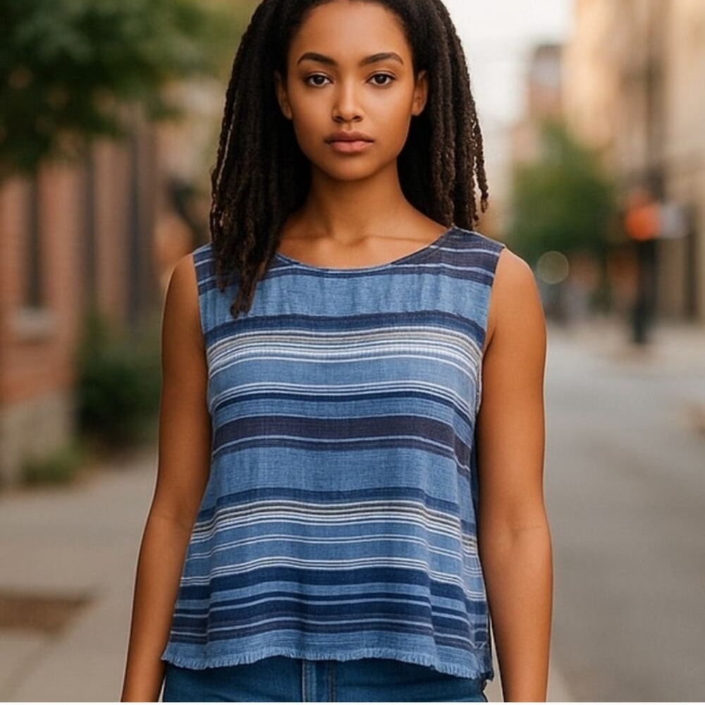 LOFT Blue Striped Sleeveless Blouse